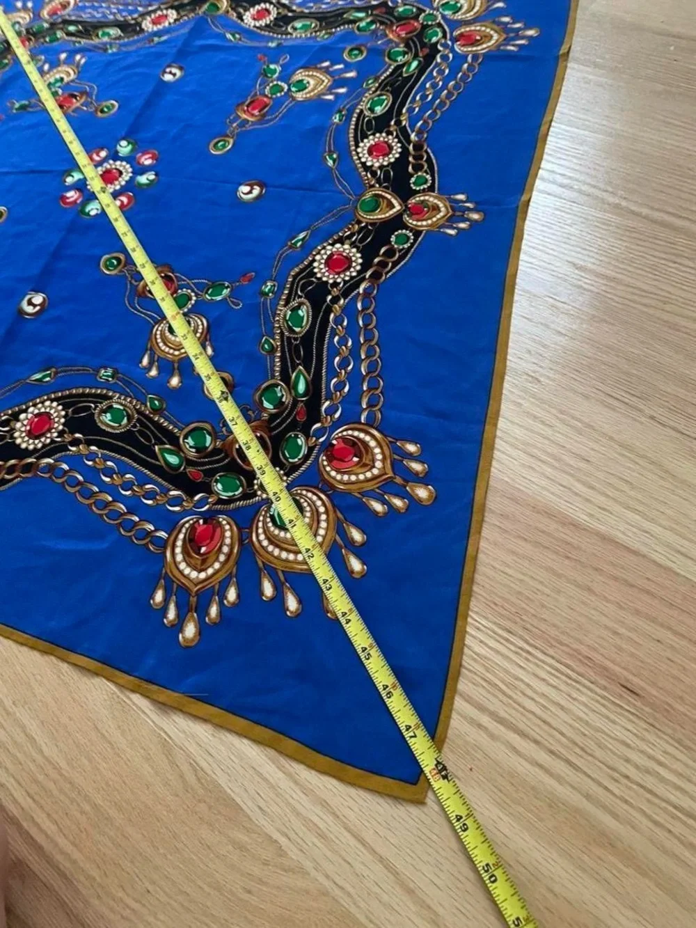 Royal Blue pure Silk Scarf with Jewel Motif - beautiful!!